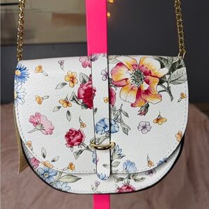 Borgo Degli Etruschi Floral Leather Crossbody Bag Made in Italy Gold Chain 🩷